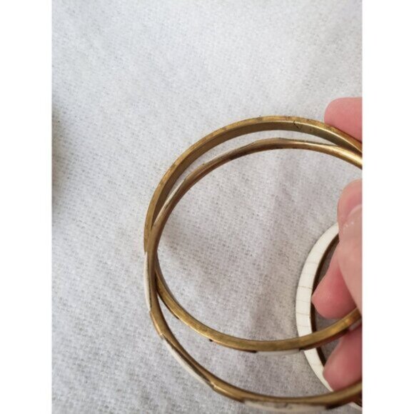 Brass w Bone Inlay Stackable Layering Bangle Bracelet Vintage - Picture 7 of 7